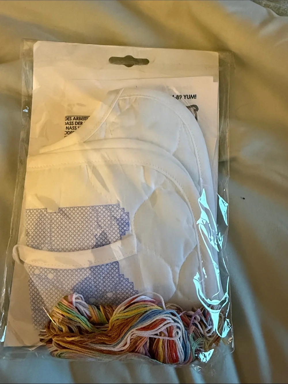 Kids Bib - Lavender with Cross-Stitch Rabbit  Design